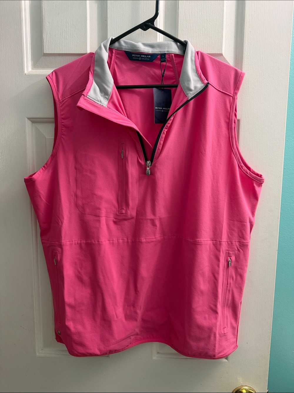 Peter Millar Hot Pink Sleeveless Quarter-Zip Golf Vest